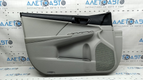 Front left door panel for Toyota Camry v50 12-14 USA, gray with gray insert, gray fabric armrest, wood-colored trim, scratches, scuffs, abrasions, dents, needs cleaning