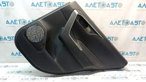 The door trim panel, rear right, Toyota Rav4 19-24, is black, the armrest is black leather, the insert is black plastic, chrome molding, scuffs