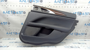 Door trim, rear right card, Lincoln MKZ 17-20, black with black leather insert, black leather armrest, glossy brown wood insert, under the tweeter, with backlight, with handle, scratches, tears,