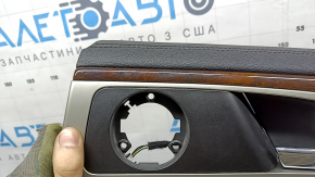 Door trim, rear right card, Lincoln MKZ 17-20, black with black leather insert, black leather armrest, glossy brown wood insert, under the tweeter, with backlight, with handle, scratches, tears,