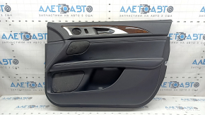 Lincoln MKZ 17-20 front right door panel, black with black leather insert, black leather armrest, glossy brown wood insert, with Revel tweeter, illuminated, with handle, worn, tear, dry cleanable