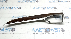 Right front panel trim for a Lincoln MKZ 17-20, gray, brown wood, crack in the mount, chip