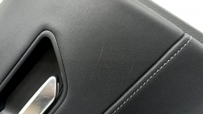 Door trim panel, rear left, Toyota Venza 21-22 XLE, Limited, black leather with gray stitching, dark gray trim, with handle, scratches, abrasions, broken fastener