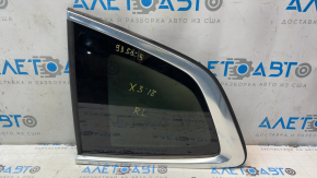 Rear left fixed window glass BMW X3 G01 18-24 with chrome molding, tinted, white coating on chrome