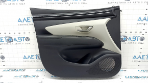 Black door trim panel, front left, Hyundai Tucson 22-26, with handle, gray insert, black leather armrest, chrome molding with black gloss, scuffs