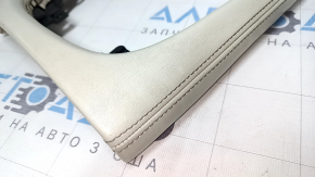 BMW 7 G11 G12 16-22 center console trim, gray leather, worn, needs dry cleaning, broken fastener
