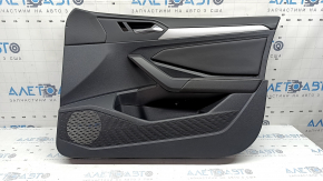 Front right door panel for VW Jetta 19-21, black with black leather insert, leather armrest, gray type 2 molding, scratches