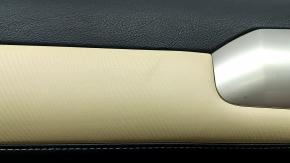 Front left door panel for Lexus CT200h 14-17 black, black leather armrest, beige leather insert, beige molding, chrome handle, scratches, worn, dented