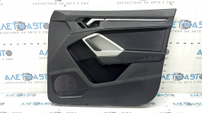 Front right door panel assembly for Audi Q3 83A 19-25 black, black leather insert, black leather armrest, chrome moldings, scratches