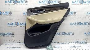 Door trim, rear right card, BMW X3 G01 18-21, beige leather, beige leather insert, gray stitching, wood insert, with handle, dry-cleanable, scratches, tear