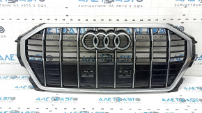 Radiator grill assembly for Audi Q3 83A 19-25, gloss black with matte chrome, with emblem, crack, broken molding, broken fasteners, bumpers