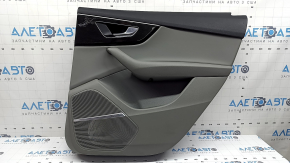 Door trim panel rear right Audi Q7 20-24 gray leather, gray leather insert, gray leather armrest, trim panel black gloss and dark wood, Bang & Olufsen, with handle, scratches