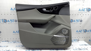 Front left door panel for Audi Q7 20-24, gray leather, gray leather insert, gray leather armrest, glossy black and dark wood trim, Bang & Olufsen, with handle, scratches, dry-cleanable, burn marks