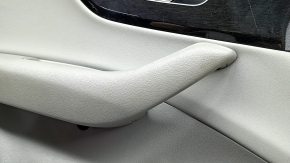 Front left door panel for Audi Q7 20-24, gray leather, gray leather insert, gray leather armrest, glossy black and dark wood trim, Bang & Olufsen, with handle, scratches, dry-cleanable, burn marks