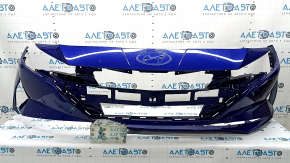 Front bare bumper for Hyundai Elantra 21-23, blue, broken, torn, broken fasteners, missing fragments