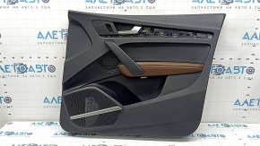 Front right door panel for Audi Q5 80A 18-20 black, brown leather armrest, black leather insert, Bang & Olufsen, with handle and trim, dents, scratches