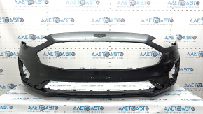 Front bumper, bare, Ford Fusion mk5 19-20, without parking sensors and tow hook, graphite, dented, scratches, non-standard holes, crack, tear, broken mount