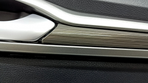 Door trim, rear right Ford Fusion mk5 17-20, black with black leather insert, leather armrest, with gray wood molding, with handle, cracks in molding, worn