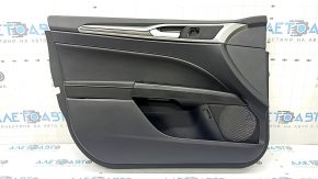 Door trim, front left, Ford Fusion mk5 17-20, black with black leather insert, wood molding, leather armrest, memory foam, crack in molding, scratch, worn