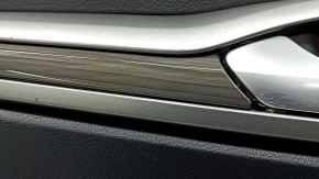 Door trim, front left, Ford Fusion mk5 17-20, black with black leather insert, wood molding, leather armrest, memory foam, crack in molding, scratch, worn