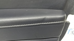 Front right door panel for Ford Fusion mk5 17-20, black with black leather insert, wood molding, leather armrest, dent, crack in molding