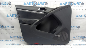 Black front left door panel for a VW Tiguan 09-17, black leather armrest, black leather insert, chrome molding, compatible with Dynaudio speakers, with chrome handle, dry-cleanable, scratches