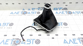 Jeep Compass 22-26 shifter cover, black leather, chrome trim, brown stitching, gloss black finish