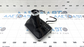 Jeep Compass 22-26 shifter cover, black leather, chrome trim, brown stitching, gloss black finish
