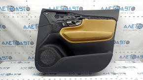 Door trim panel, front right, Volvo XC90 16-22, black leather, beige insert, beige armrest, dents, scratches, broken fastener
