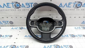 The steering wheel is bare, Volvo XC90 16-26, black leather, Classic wood / Flame birch wood, without paddles, bumps on the leather, cracks in the wood trim.