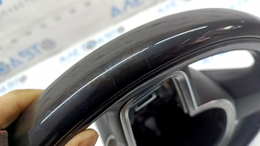 The steering wheel is bare, Volvo XC90 16-26, black leather, Classic wood / Flame birch wood, without paddles, bumps on the leather, cracks in the wood trim.