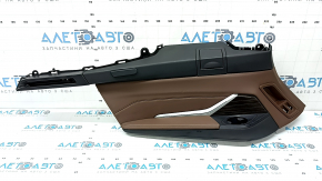 BMW X7 G07 19-22 rear left upper arch trim, Vernasca leather, Schwarz, Fineline/metal wood insert with molding, black leather armrest, dented, scratches, bumps, broken fastener