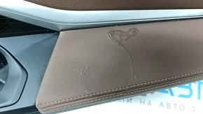 BMW X7 G07 19-22 Black leather rear right arch trim, wood insert with molding, brown Coffee leather armrest, melted armrest, broken mount, bumps, worn molding