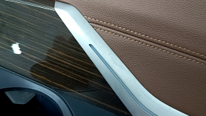 BMW X7 G07 19-22 Black leather rear right arch trim, wood insert with molding, brown Coffee leather armrest, melted armrest, broken mount, bumps, worn molding
