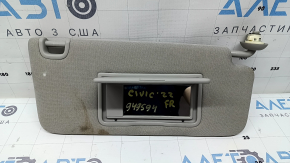 Right sun visor for Honda Civic XI FE/FL 22-26, gray, without hatch, without hook, dry-cleanable