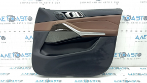 Door trim, front right, BMW X7 G07 19-22, Vernasca leather, Schwarz, Fineline/metal wood insert, with handle, with speaker grille