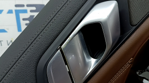 Door trim, rear left, BMW X7 G07 19-22, under the curtain, black Schwarz leather, wood insert, with a handle, with a Harman Kardon speaker grille, armrest and insert, brown coffee leather, scratches, needs cleaning