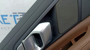 Door trim, rear left, BMW X7 G07 19-22, under the curtain, black Schwarz leather, wood insert, with a handle, with a Harman Kardon speaker grille, armrest and insert, brown coffee leather, scratches, needs cleaning
