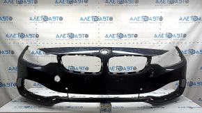 Bare front bumper for BMW 4 Series F32/33/36 14-20 with parking sensors, no headlight washers, no PMA, black, scratches, pressed, sand, non-factory holes