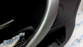 Front left door panel for BMW 4 Series F36 15-20 Gran Coupe, with backlighting, black leather, wood trim, peeling handle cover, broken mount, scratches, dents, needs cleaning