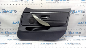 Front right door panel for BMW 4 Series F36 15-20 Gran Coupe, with backlighting, black leather, wood insert, peeling handle cover, scratches, needs cleaning