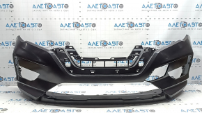 The front bumper of the Nissan Rogue 17-20 is dented.