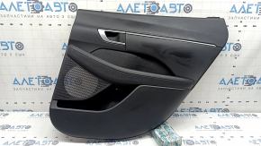 Door trim panel rear right Hyundai Sonata 20-23 black with black insert leather, armrest black leather, with handle, molding chrome, scratches, bump