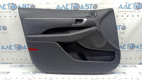 Front left door panel for Hyundai Sonata 20-23, black with black leather insert, black leather armrest, with handle, under the tweeter, chrome molding, scratches