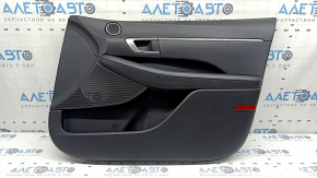 Door trim panel, front right, Hyundai Sonata 20-23, black with black leather insert, black leather armrest, with handle, under the tweeter, chrome molding, scratches, crack in the fastener