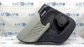 Mitsubishi Outlander 22-23 rear left door panel, black with gray leather, with gray leather armrest, with handle, scratches on leather, dry-cleanable