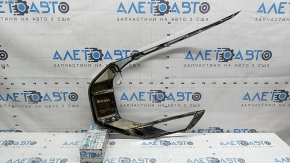 Right chrome front bumper molding complete for Mitsubishi Outlander 2022-2026, under fog lights, with backlight, broken mount, chips, cracked backlight