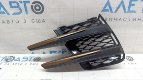 Left front bumper grille for Land Rover Range Rover Velar 18-23, gloss black with beige moldings, chips, worn