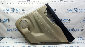 Door trim panel rear right Nissan Rogue 17-20 beige with black plastic insert, armrest beige leather, worn
