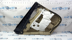 Door trim panel rear right Nissan Rogue 17-20 beige with black plastic insert, armrest beige leather, worn